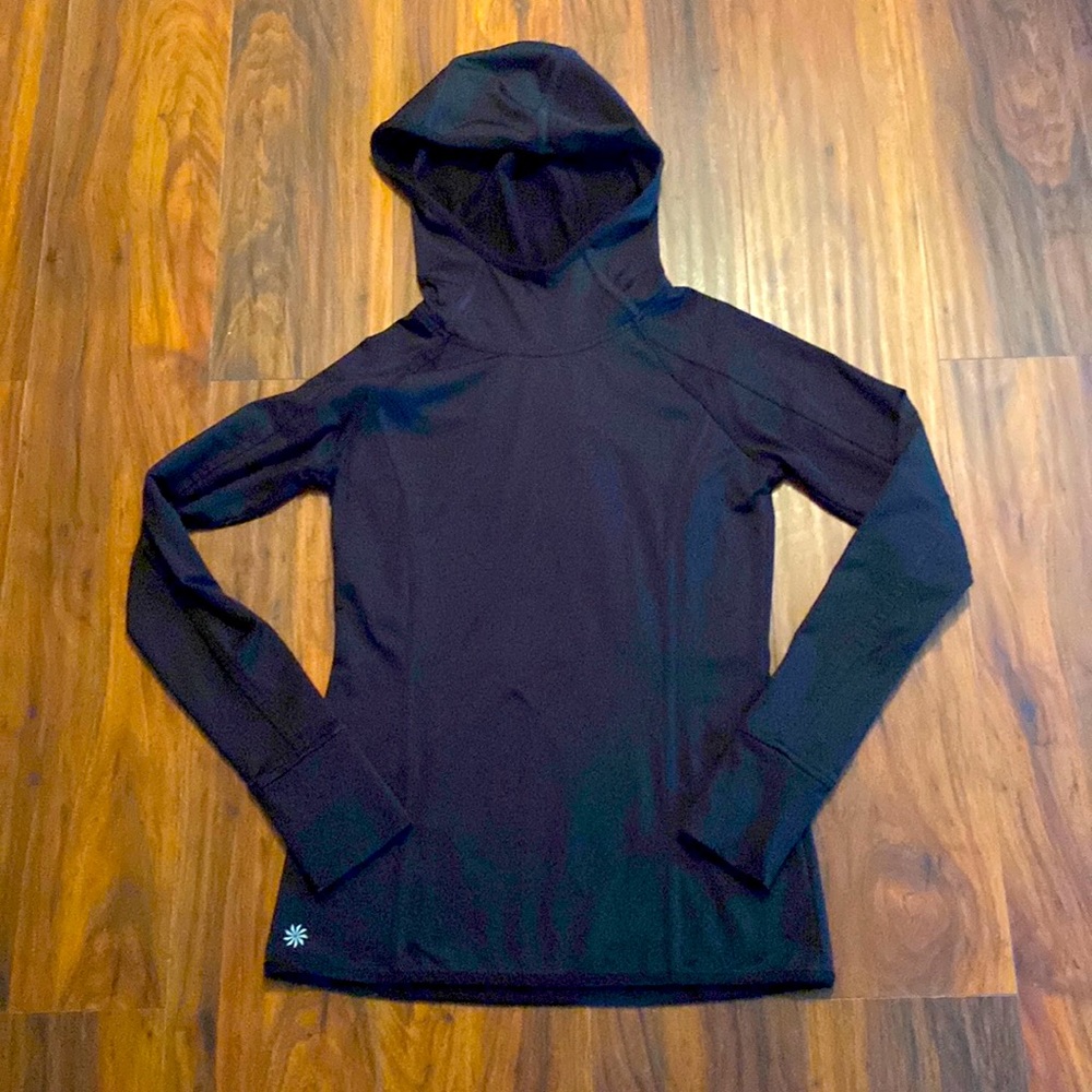 Athleta Black hooded fleece top XXS